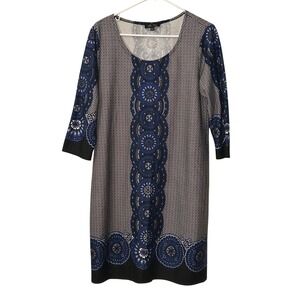 Melissa Paige Dress Sheath 3/4 Sleeve Geometric Print Career‎ Casual L